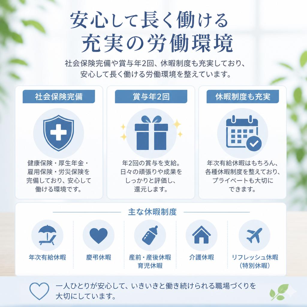 福利厚生が充実、安心して働ける職場